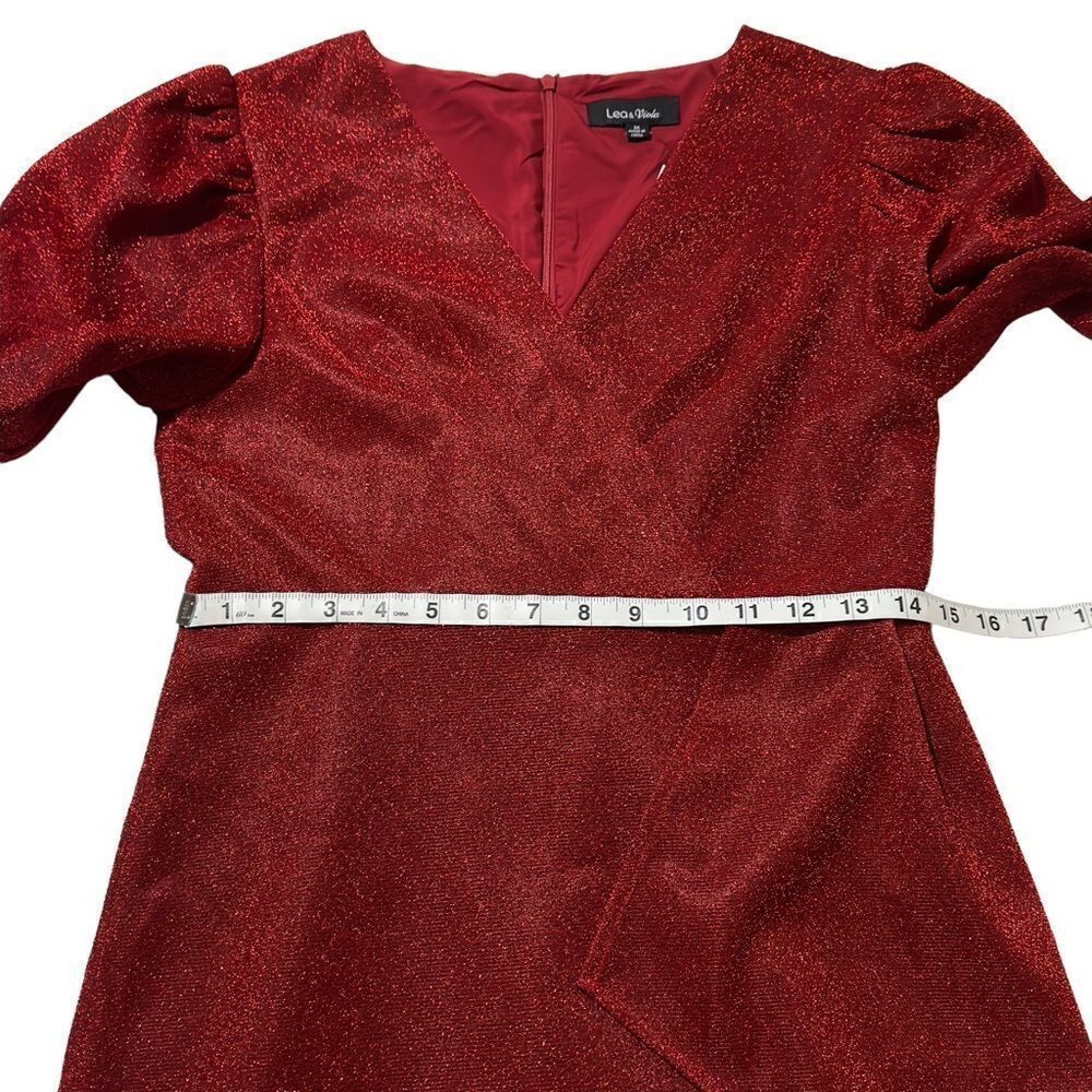 LEA & VIOLA Shimmer Overlay Dress Red MEDIUM - Picture 8 of 16
